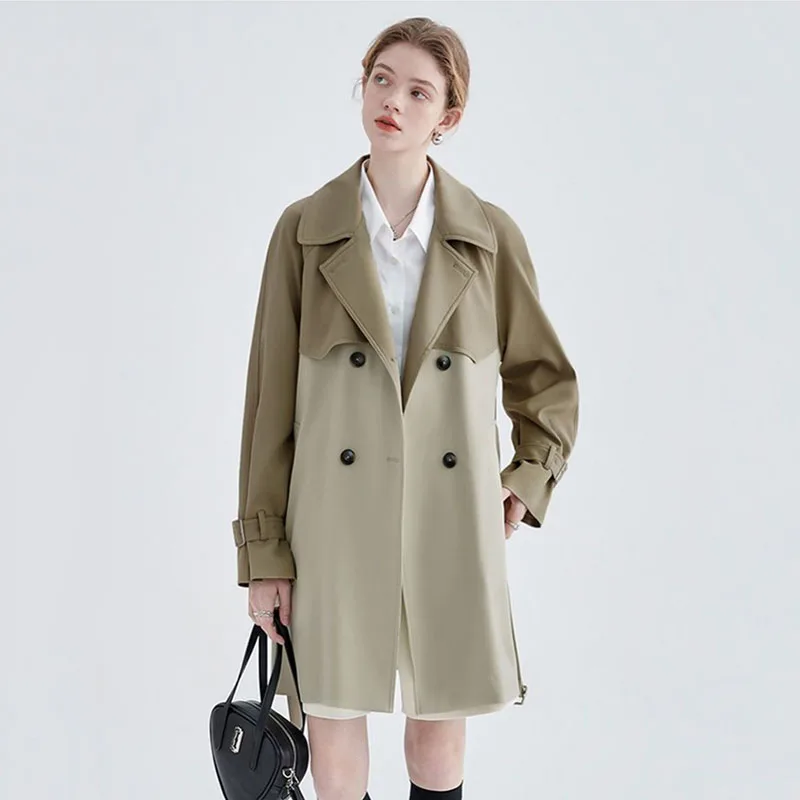 

Korean Spring Autumn Woman Trench Coat 2024 New Fashion Casual Color Blocking British style Loose Overcoat Windbreaker Women