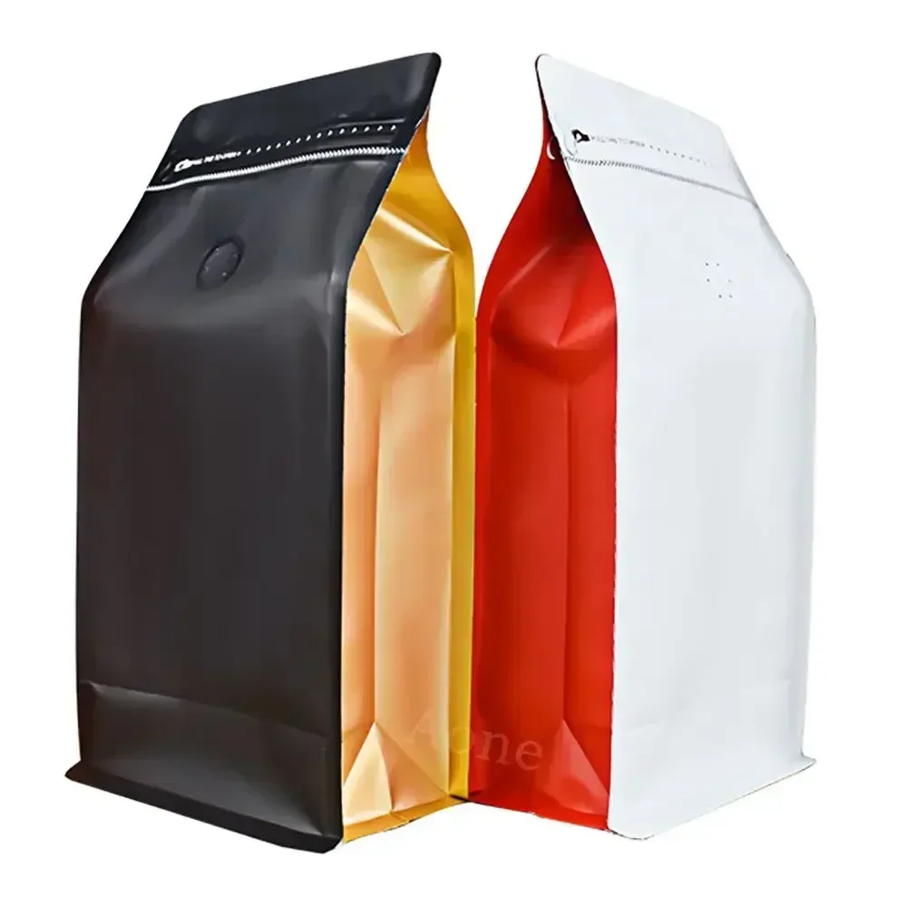 100pcs Food Grade Plastic Foil Packaging Bag for Coffee 100g 250g 500g Side Gusset Coffee Bean Bag With Valve Flat Bottom Bags