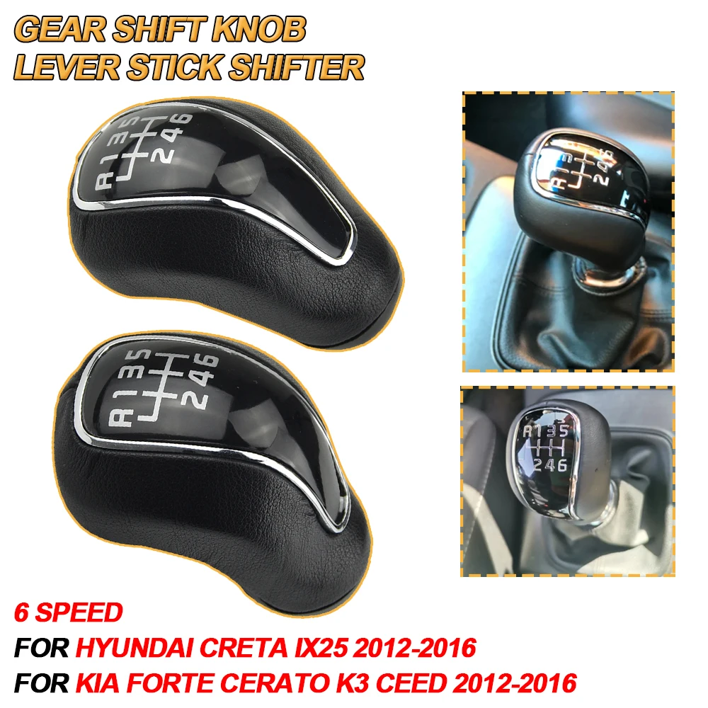 For Kia K2 K3 K4 Sportage for Hyundai IX25 Creta 2012-2016 Car 6 Speed PU Leather Lever Stick Shifter Knob MT Gear Shift Knob