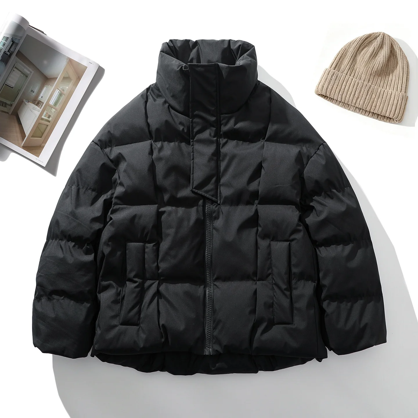 

Trade King Particle Cotton Puffy Jacket Thick Warm Short Style Unisex Casual Fashion Urban Youth Winter New Arrival Coat