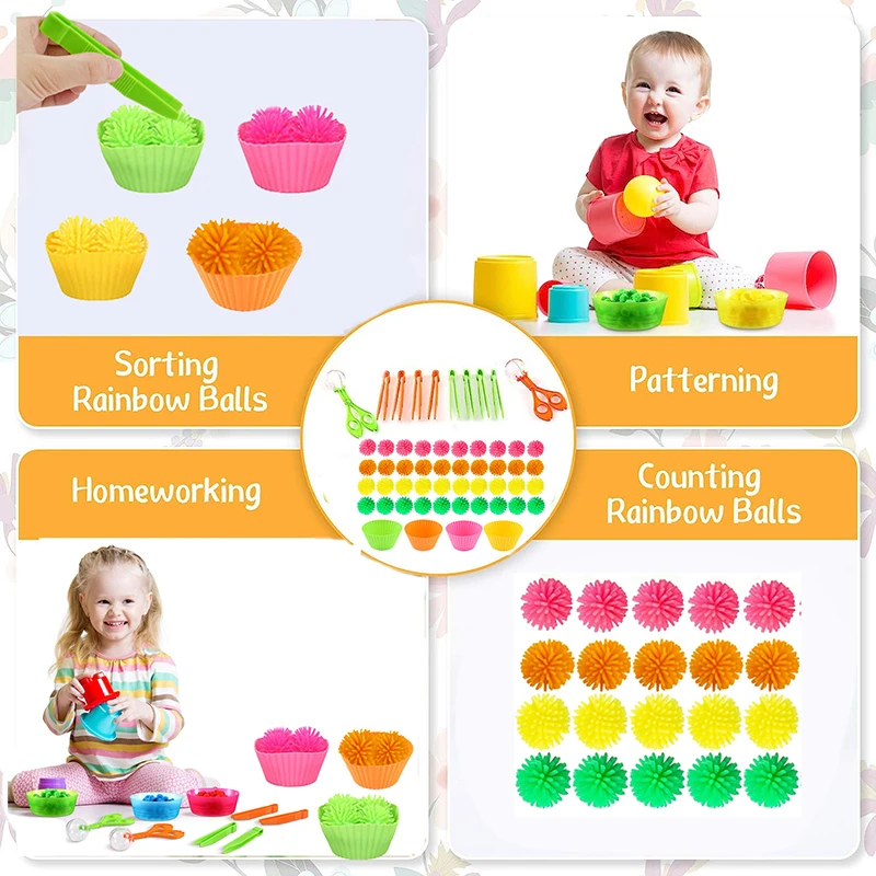 Montessori การศึกษาเด็ก Fine การเคลื่อนไหวของเล่น Rainbow TPR Ball สีการเรียงลำดับคณิตศาสตร์นับเด็กวัยหัดเดินเกมกระดาน