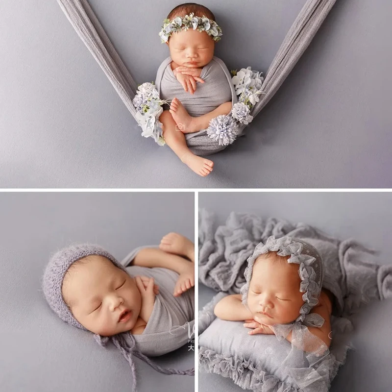 Newborn Photography Prop Soft Stretch Wrap Blanket Infant Flower Headband Fotografia Props Studio Photography Accessories