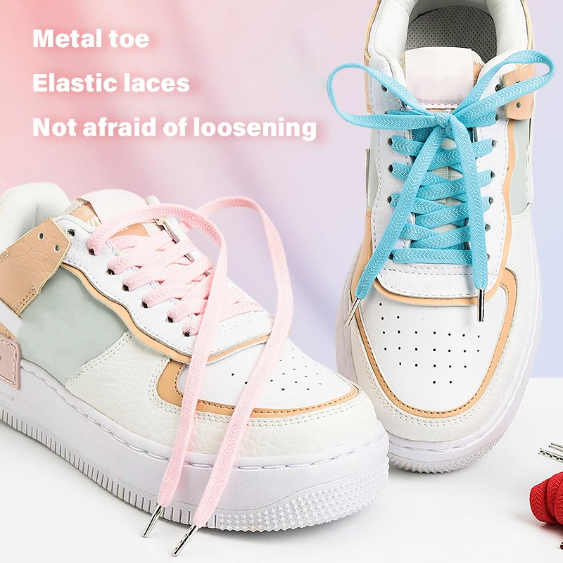 Cordones elásticos para zapatillas de deporte, cordones planos con cabeza de Metal, bandas de goma para zapatos deportivos para hombre y mujer, accesorios para zapatillas de correr, 1 par