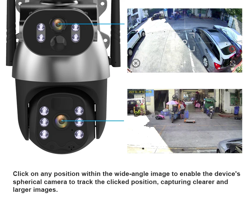 عدسة مزدوجة IP66 مقاومة للماء تعمل بالطاقة الشمسية واي فاي كاميرا IP خارجية 30 متر رؤية ليلية كاملة الألوان CMOS تكنولوجيا الذكية AI الذاكرة السحابة #4