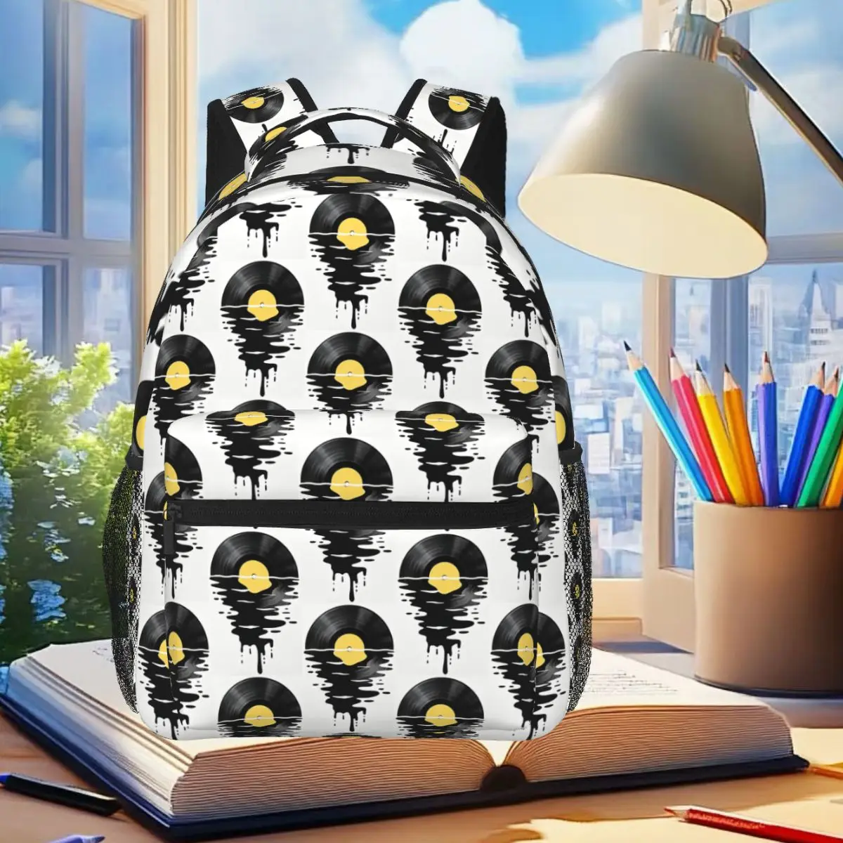 Vinyl Record Sunset Music Lover DJ Music Backpack Student Boys Girls BookBag School Bag Computer Shoulder Bags for Men Women