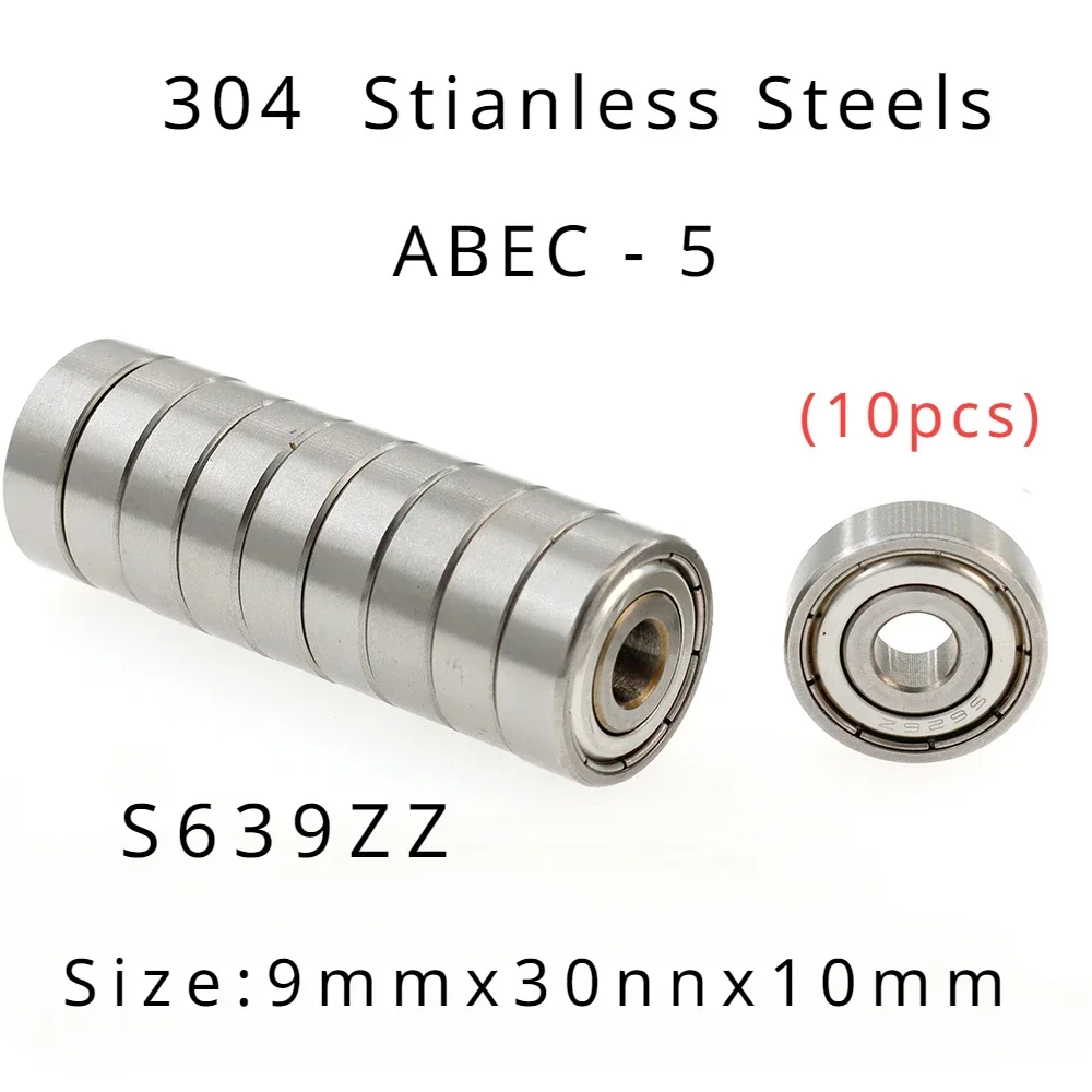 

High Performance 304 Stainless Steels ABEC-5 Miniature Deep Groove Ball Bearings - S639zz Size: 9mmx30mmx10mmm of 10pcs