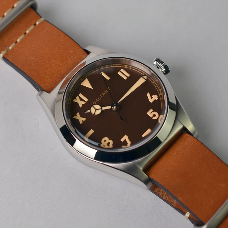 Baltany Men Pilot Watch 36mm Automatic Wristwatch Bubble Sapphire Mirror 20ATM Waterproof Sport C3 Luminous Military NH38