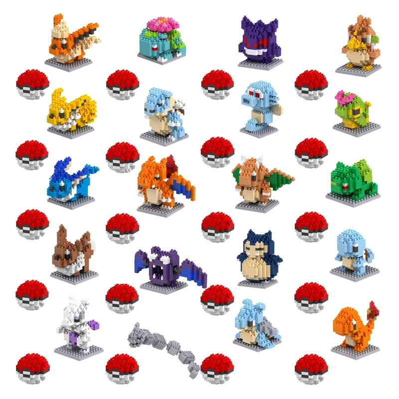 Pokemon Pikachu Charmander Psyduck Snorlax Gengar Education Assemble Toys Model Building Block Cartoons Figure Mini Toy Gift
