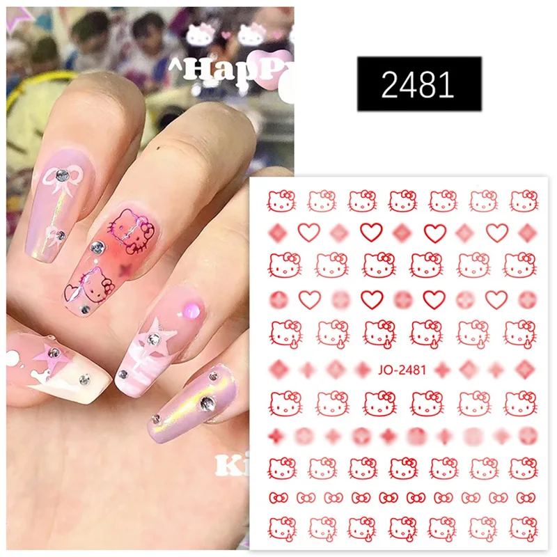 Nail Sticker Cute Cartoon Hellos Kittys Stars Caring Kitten Back Glue Nail Decals Girls Diy Nail Accessories Children\'s Toys