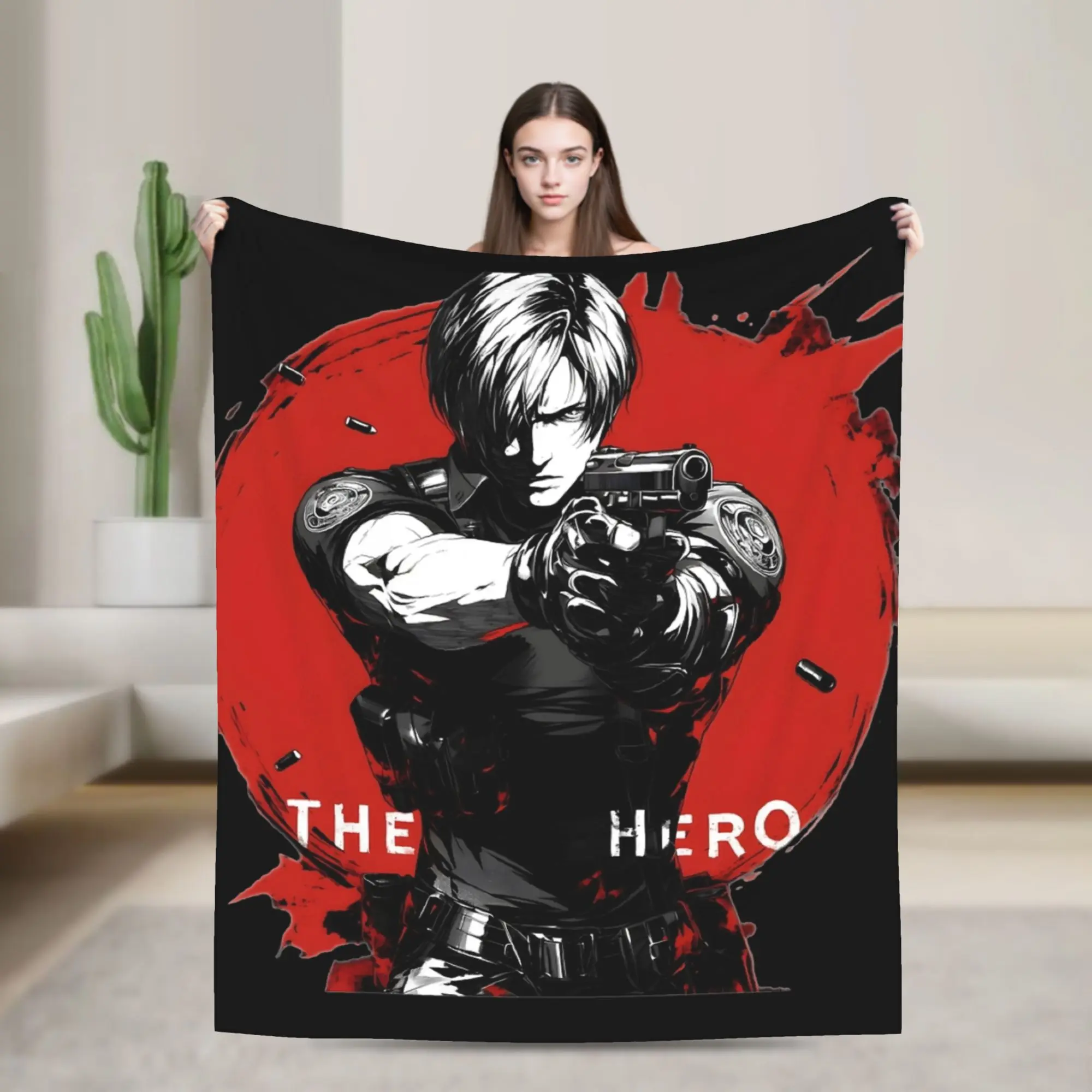 Leon S Kennedy Residents Evils Blanket Flannel Printed  Portable Lightweight Thin Throw Blanket for Home Outdoor Rug Piece