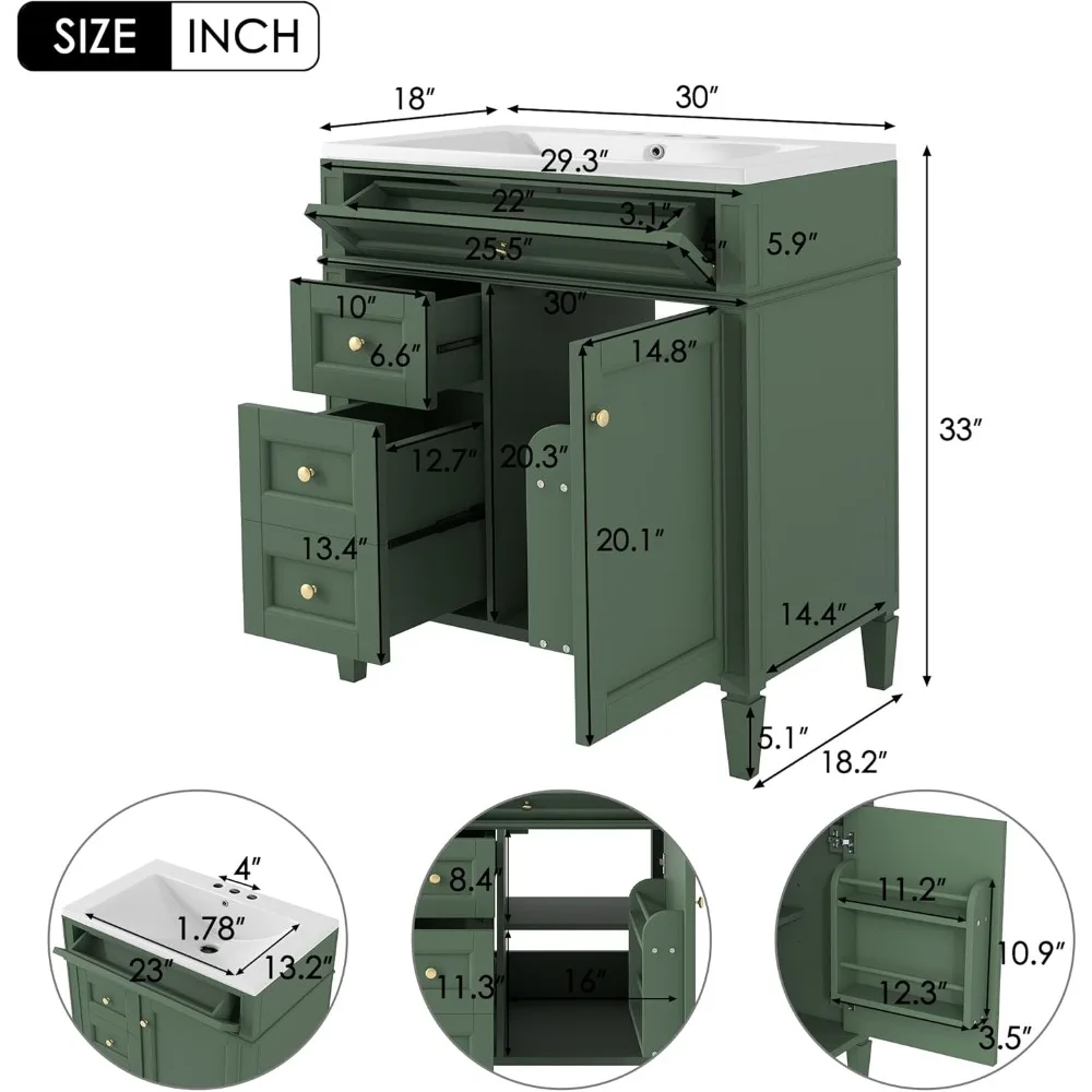 30 Inch Bathroom Vanity with Single Sink Combination, Modern Bathroom Storage Cabinet with Drawers and Pull-out Drawers