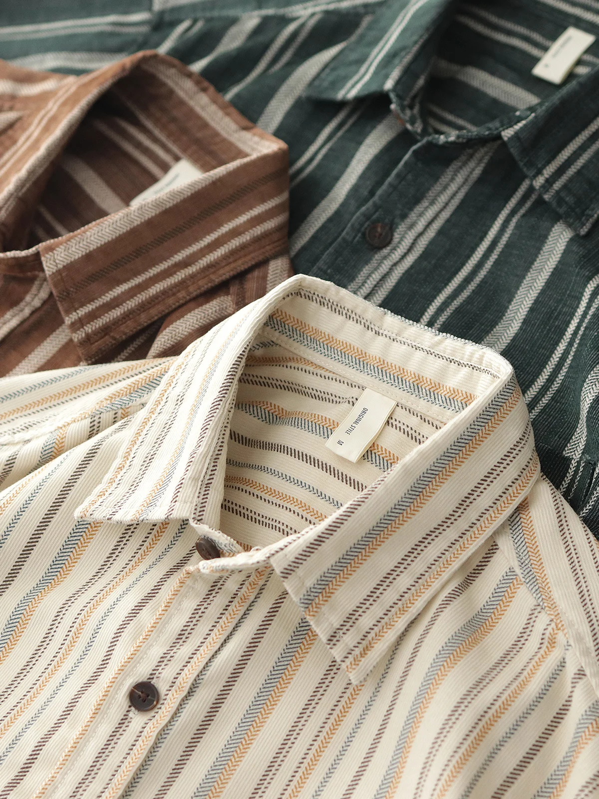 2025 Spring Autumn New Japanese Retro Long-Sleeve Lapel Corduroy Striped Shirt Men's Simple Double Pocket Casual Loose Blousers