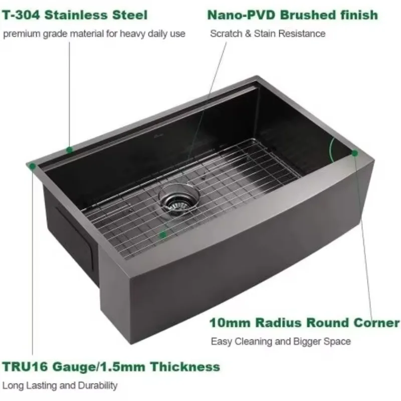 ATV Heavy Duty Commercial 30x22 Inch Farmhouse Kitchen Sink, 304 Stainless Steel Single Bowl With Drainboard Large Deep Basin