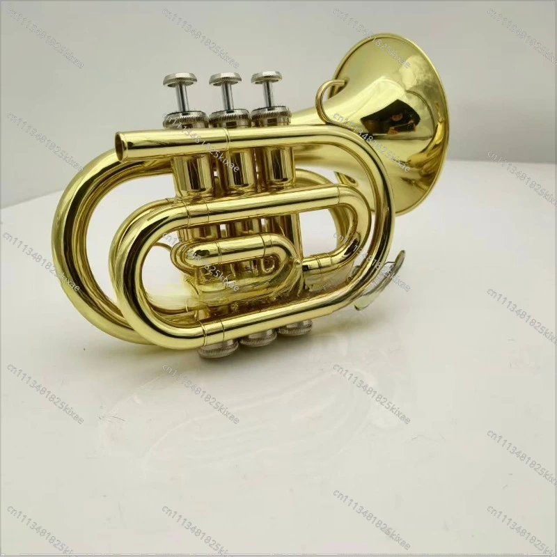 For Gold Palm Number B Flat Pocket Trumpet, Large Horn 123mm Trumpet Musical Instrument Three Keys