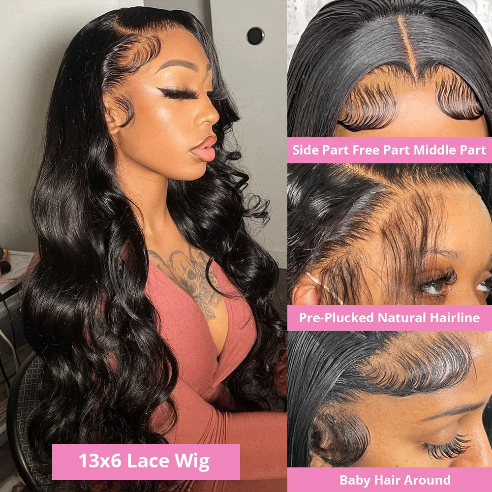 Perruque Lace Front Wig Body Wave Naturelle, Cheveux Humains, 13x4, 13x6, 250% HD, 30 40 Pouces, 360, pour Femme