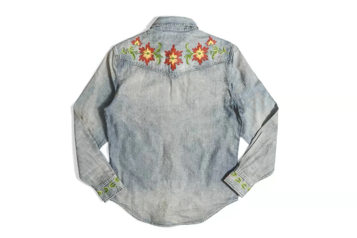 

RL Musician Cowboy Embroidered irt Slim Fit Long Sve Youth Casual irt American Sle Collar Single Button Regular Length