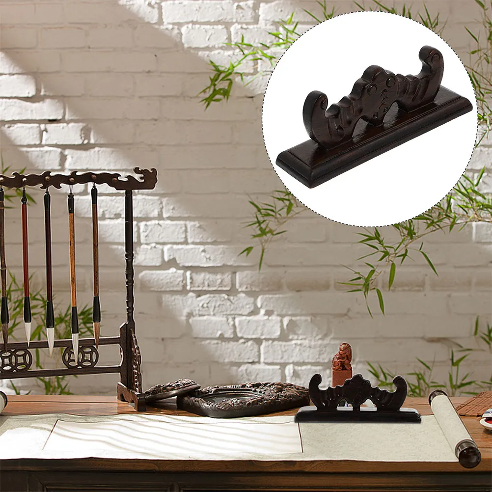 2Pcs Wooden Calligraphy Pen Rack Ink Brush Holder Chinese Style Desktop Pen Stand Organizer Home Office Carving Craft Adornment