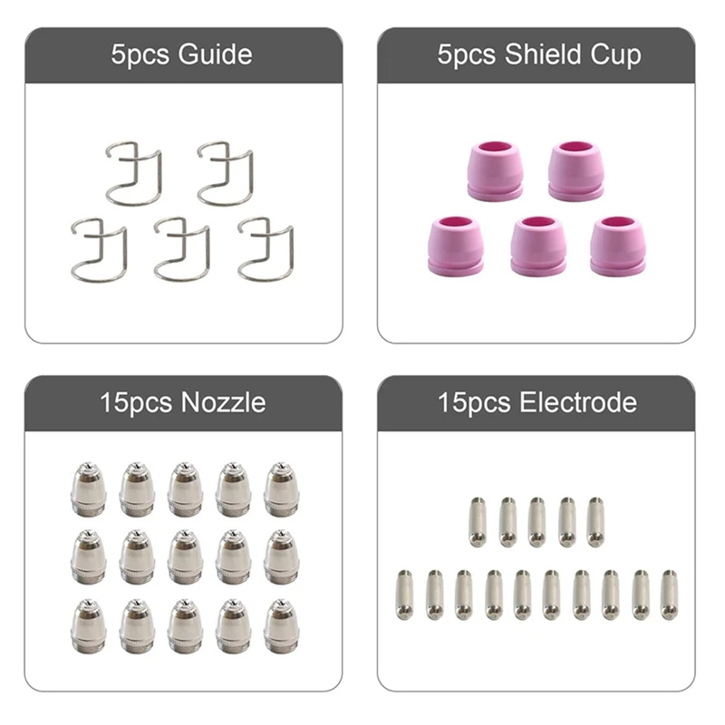 40Pcs Plasma Cutter Flashlight Consumables Electrode Nozzle Cup Kit Galvanized Copper Ceramic AG-60 Consumables