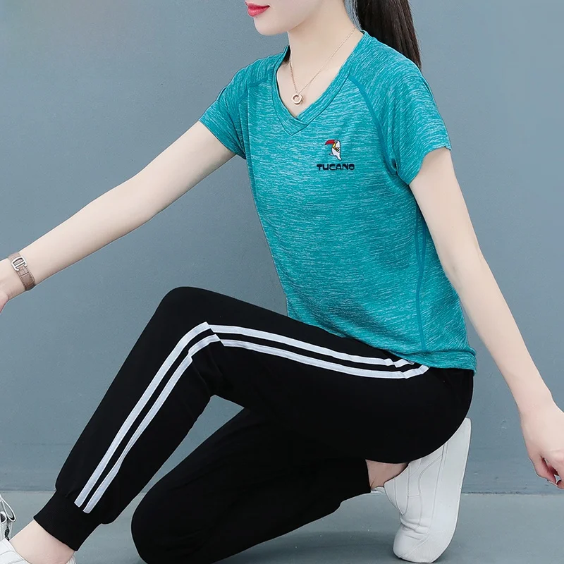 

TUCANO Woodpeer Qui Dry Sports Set Women's Summer Large Size Casual Loose Running ort Sve Two Piece Set