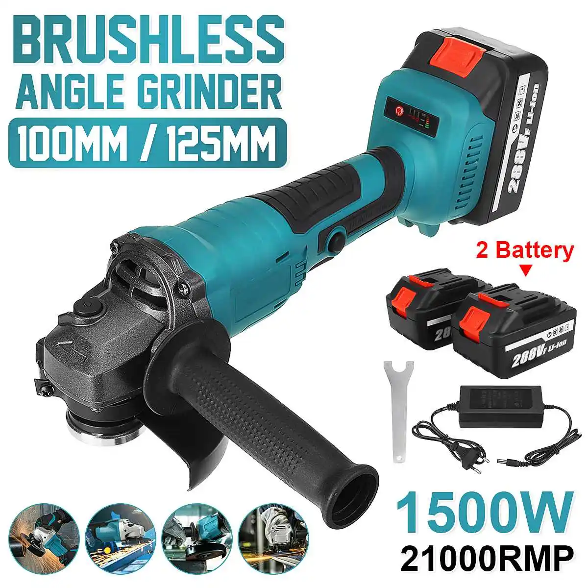 

1500W Rechargeable Angle Grinder 125/100mm Electric Impact Grinder For Makita 18V Battery Power Tools Polisher Cutting Machine