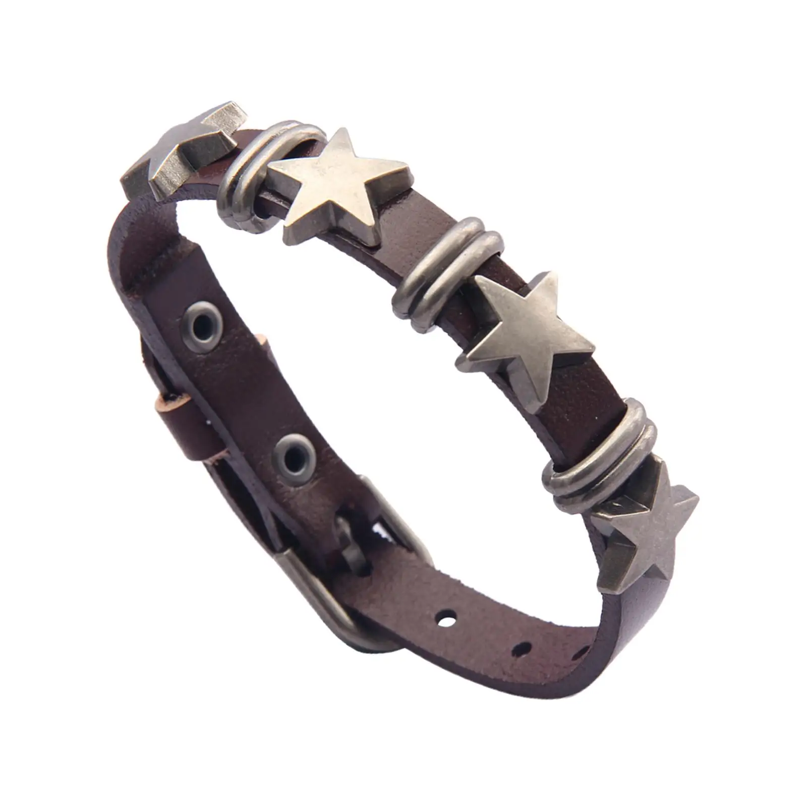 Star PU Leather Studded Bracelet Gift Gothic Rock Jewelry for Girls Boys