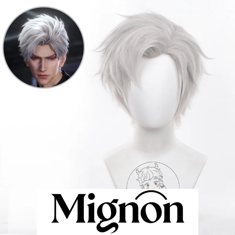 

Парик для косплея Love and Deepspace Qin Che, серебристо-серый, с колючками, короткие волосы, мужской подарок на Хэллоуин