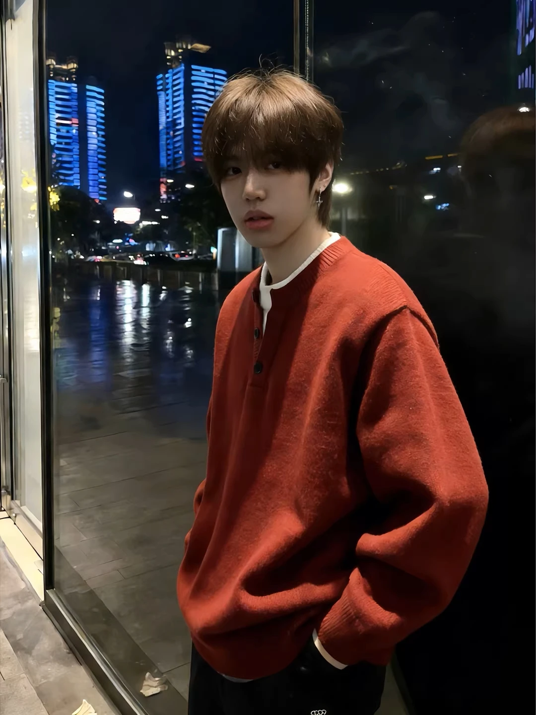 

Красный мужской трикотажный свитер с V-образным вырезом, имитация двухслойности, осенне-зимний, повседневный, модный, в стиле lazy style, верхняя одежда из полиэфирного волокна, теплый, толстый