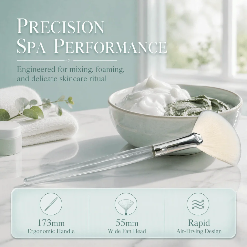 2pcs Transparent Handle Face Mask Brush Slim Soft Bristles Fan Design Facial Applicator Brush White Skincare Brush Esthetician