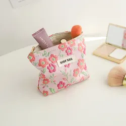 Women's Cosmetic Bag Small Pink Flowers Large Capacity Cosmetic Lipstick Storage Bag Portable Coin Purse Commuter Clutch Ins