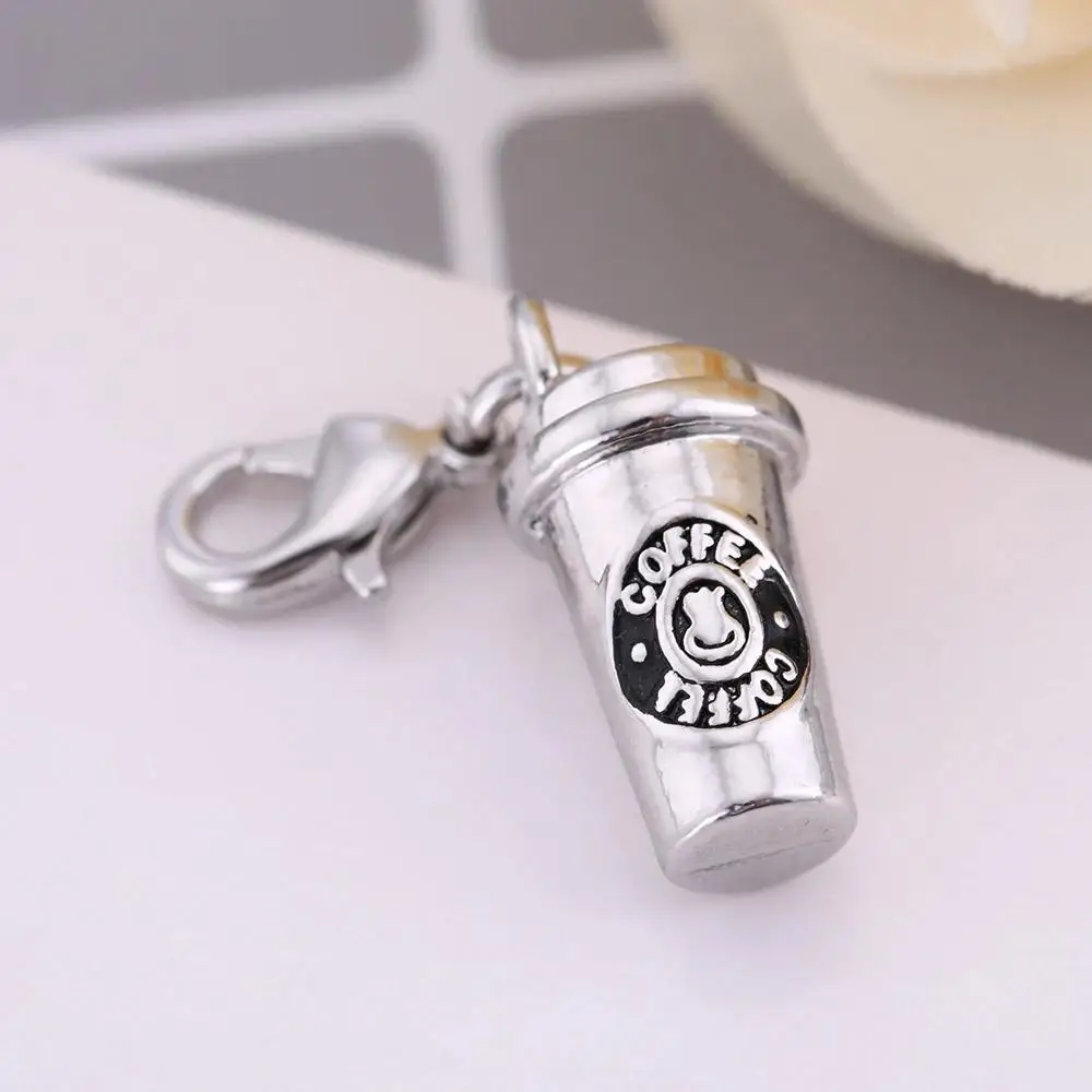 Mimi 3D Coffee Cup Charms Alloy Buffing 5pcs Keychain with Lobster Claw Clasp Charms Fireman Helmet Metal Enamel Jewelry Gift