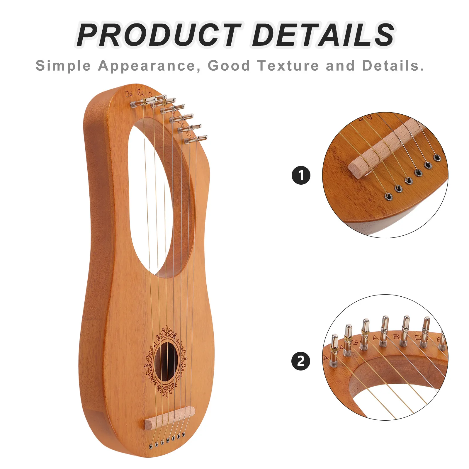 1Set Small Lyre Harp 7 Strings Beginner Lyra Harp Musical Instrument Tuning Wrench Extra Strings Music Sheet Scale Stickers