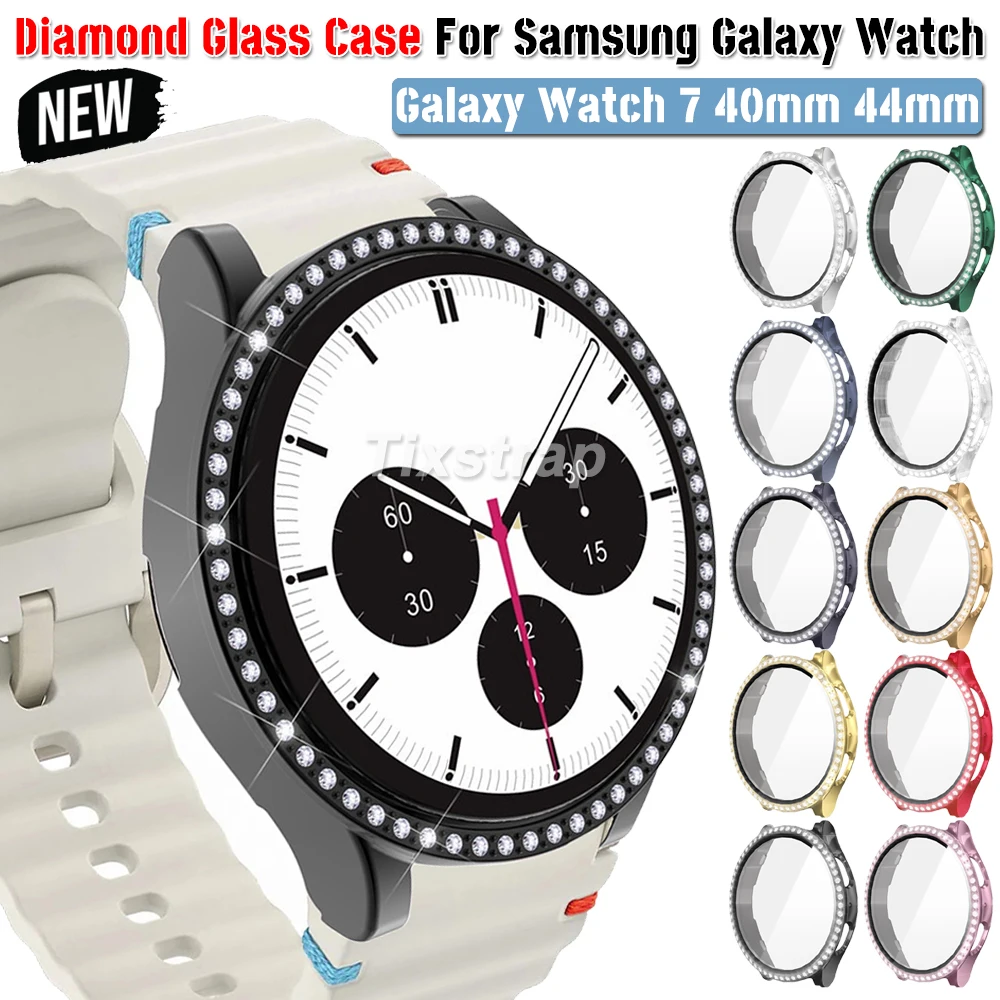 Diamond Watch Case for Samsung Galaxy Watch 7 40mm 44mm Screen Protector PC Case Hard Cover & Glass Film Galaxy Watch 7 40 44