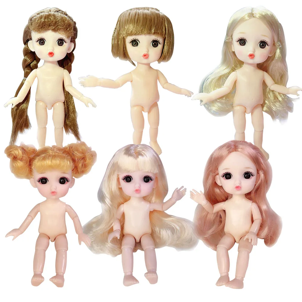 Cute 17 cm bjd Pout Doll Body 1/8 with Head and Shoes Mini Doll Naked Body 13 Movable Joints Charming Big Eyes Kids DIY Toys