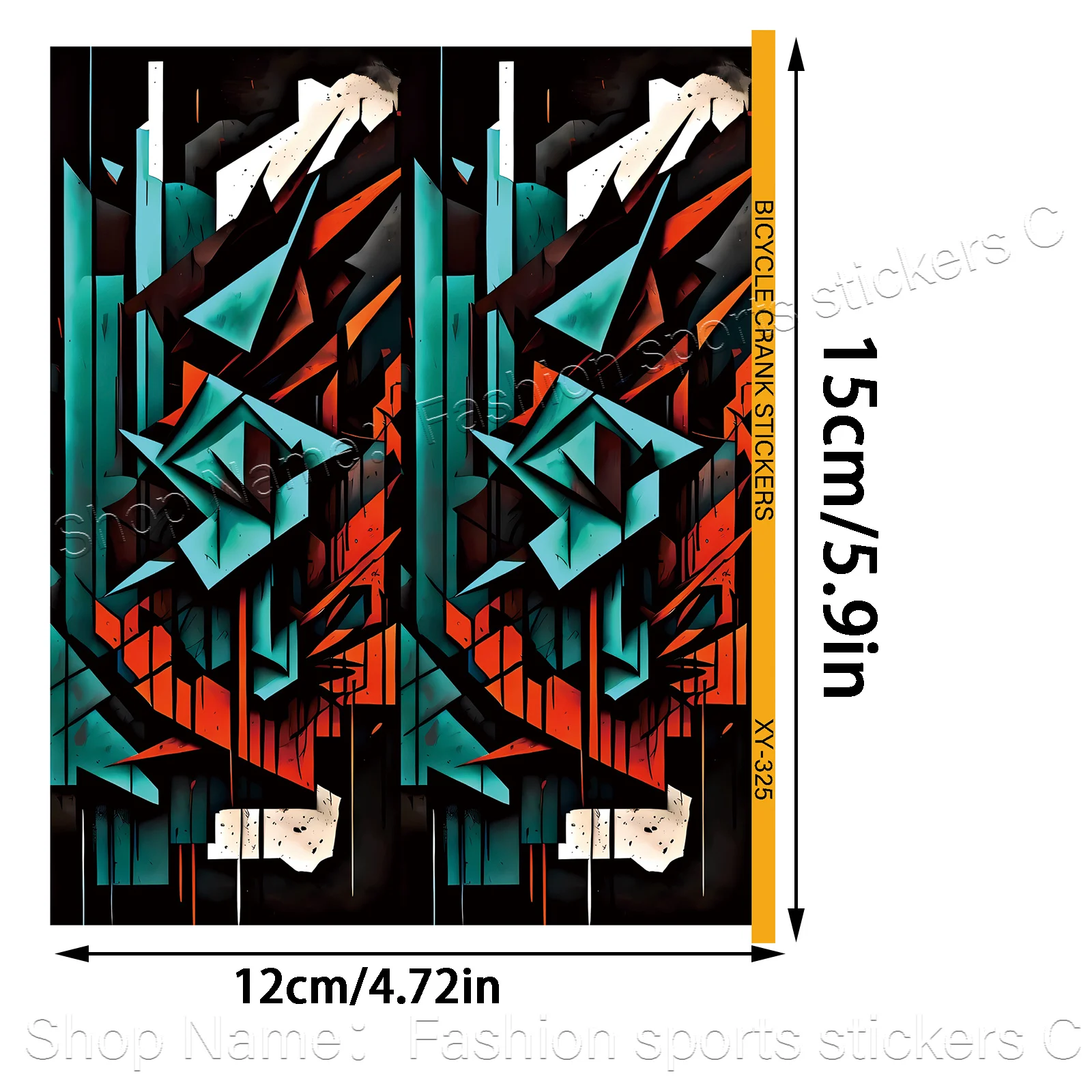 2Pcs Teal Orange Geometric Graffiti Crank Arm Stickers, Waterproof Scratchproof Decals For Mountain & Road Bikes