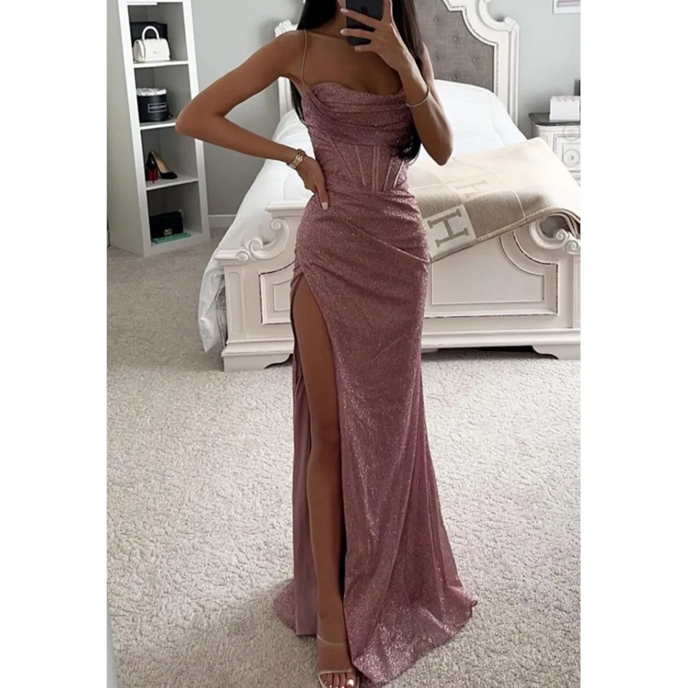 

Fashionable Sleeveless Suspender Dress Summer Women's Loose Casual Hem Slit Long Slim Dress Vestidos De Fiesta Elegantes