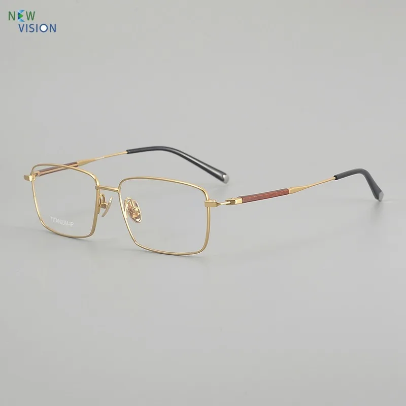 

Высококачественная квадратная оправа для очков из чистого титана в полной оправе для деловых мужчин, большое лицо, золотое близорукость, очки для чтения с защитой от синего света
