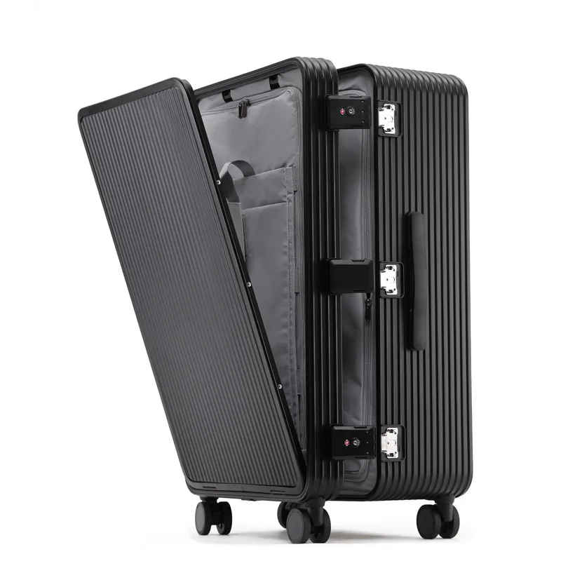 Imagem -03 - Alumínio Magnésio Alloy Bagagem Trolley Case Grande Capacidade Universal Roda Frente Abrir Malas de Viagem Senha Board Bag