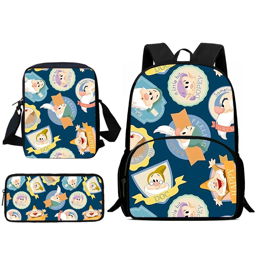 Sacs à dos de dessin animé mignon pour enfants, sac initié, trousse à crayons, élève, grande capacité, sacs d'école, garçons, filles, meilleur cadeau, blanc neige