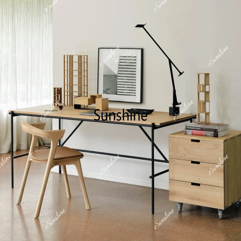 Nordic, desk, retro silent wind, writing desk industrial style solid wood