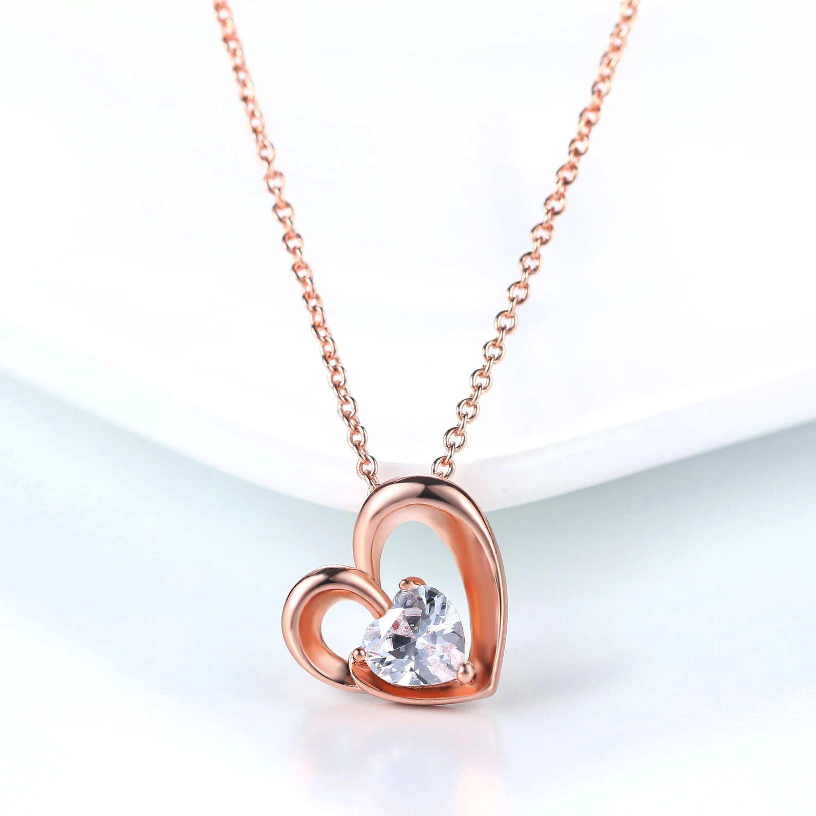 ZHOUYANG Pendant Necklace For Woman Girl Sweety Hollow Out Heart To Heart Cubic Zirconia Fashion Jewelry Party Work Gift N056