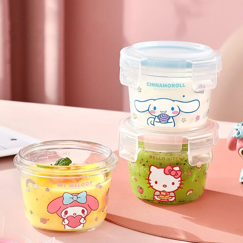 

New 120Ml Hello Kitty Sanrio Bowl Kawaii My Melody Cinnamoroll Children Large Capacity Glass Bowl Household Cartoon Tableware