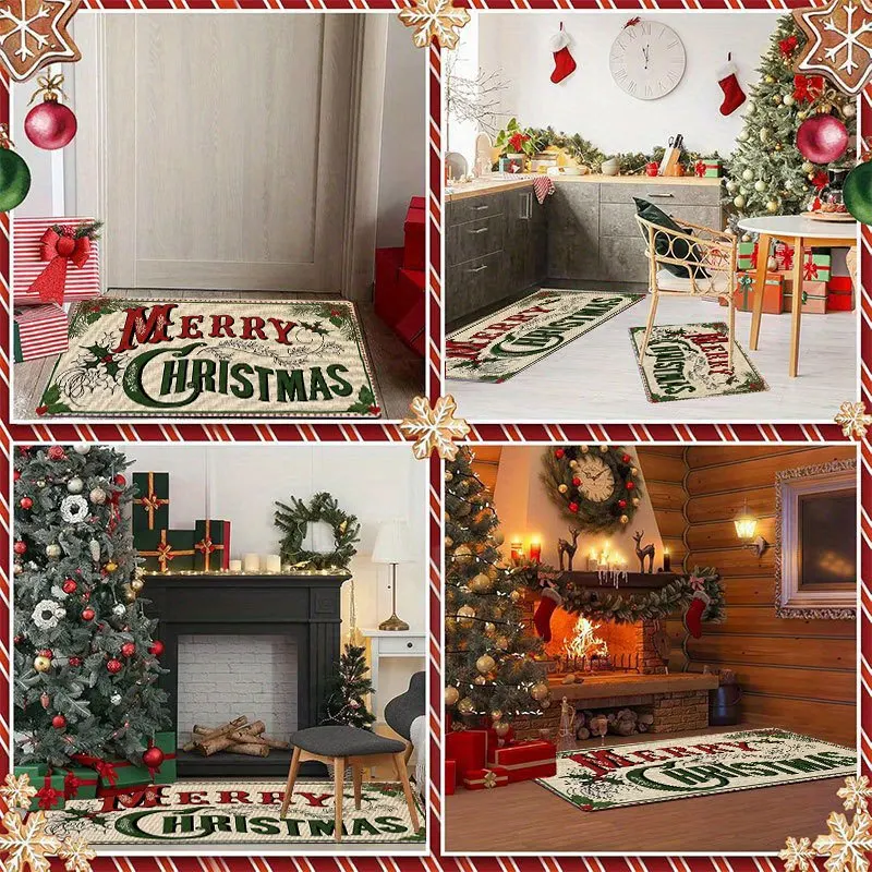 Merry Christmas Burlap floor mat Doormat Home Decor Floor Carpet 1/2/3pcs Bedroom Laundry Hallway Entrance Bathroom Kitchen Mat