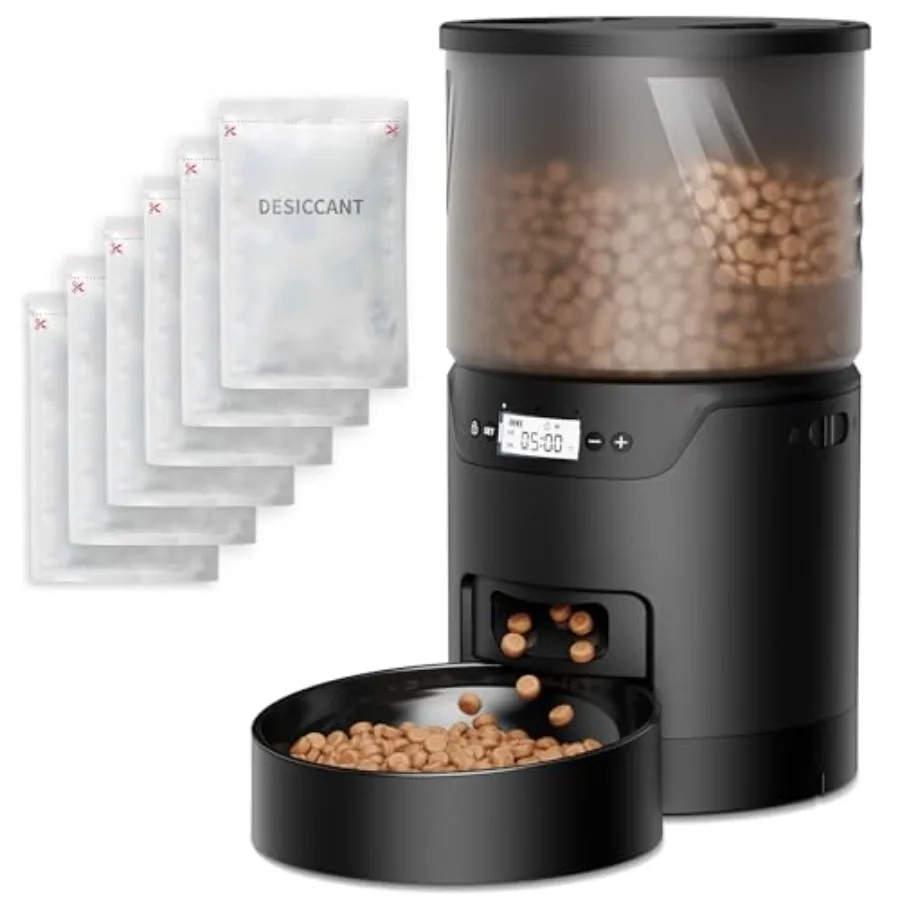 

Автоматическая кормушка для кошек с программируемым таймером и 6 пакетами осушителя для хранения свежей еды, прочный пластик, белый цвет