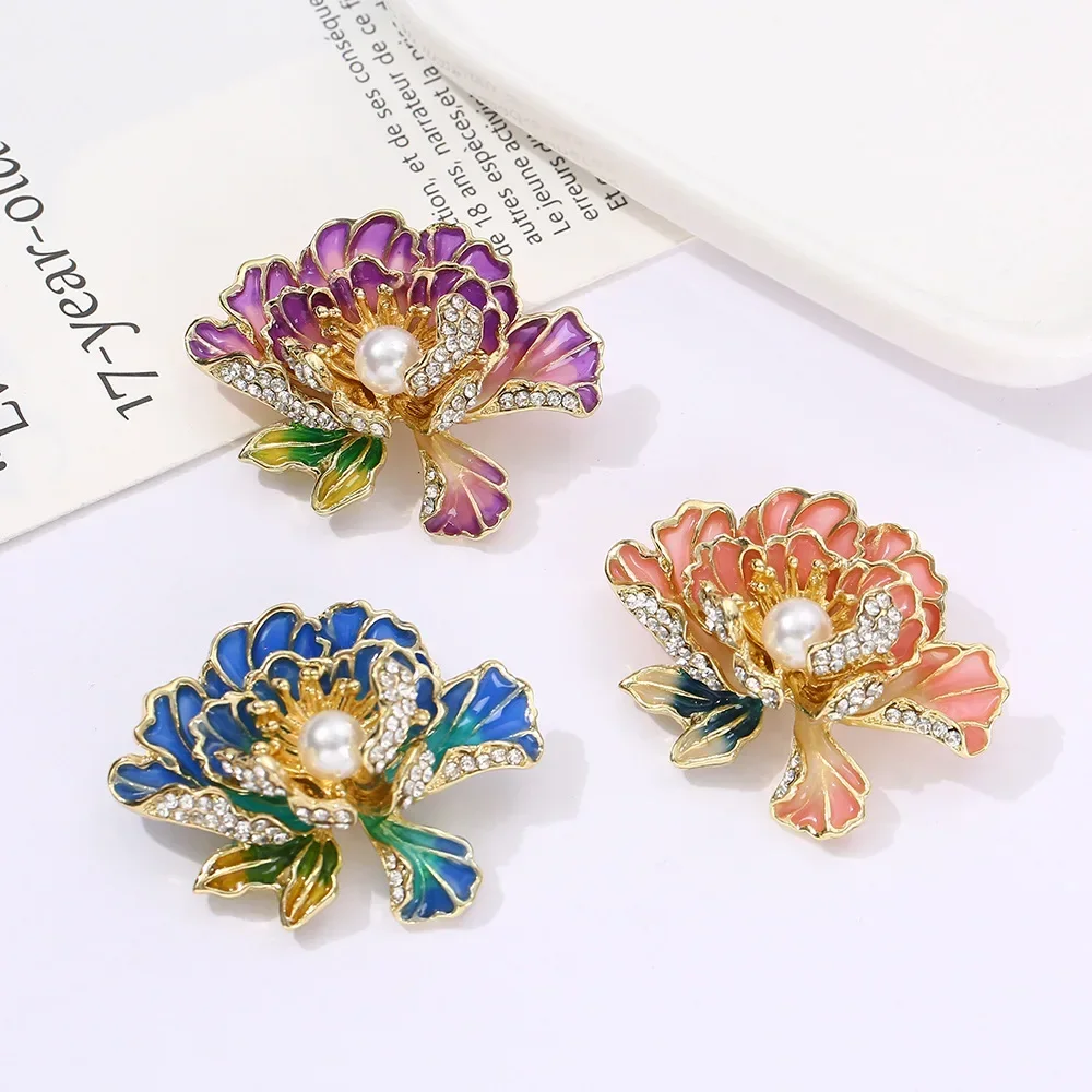 Nieuwe Stijl Pioen Bloem Tak Parel Ster Broches Voor Vrouwen Bruiloft Banket Reversspeldjes Elegante Kleding Tassen Accessoires 2024