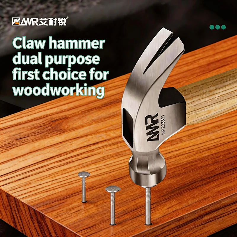 AMR Wooden Handle Claw Hammer 80Z, 1LB Round Head Hammer, 300G Engineer Hammer, Stone Mason's Hammer Mini Tools for Home Use