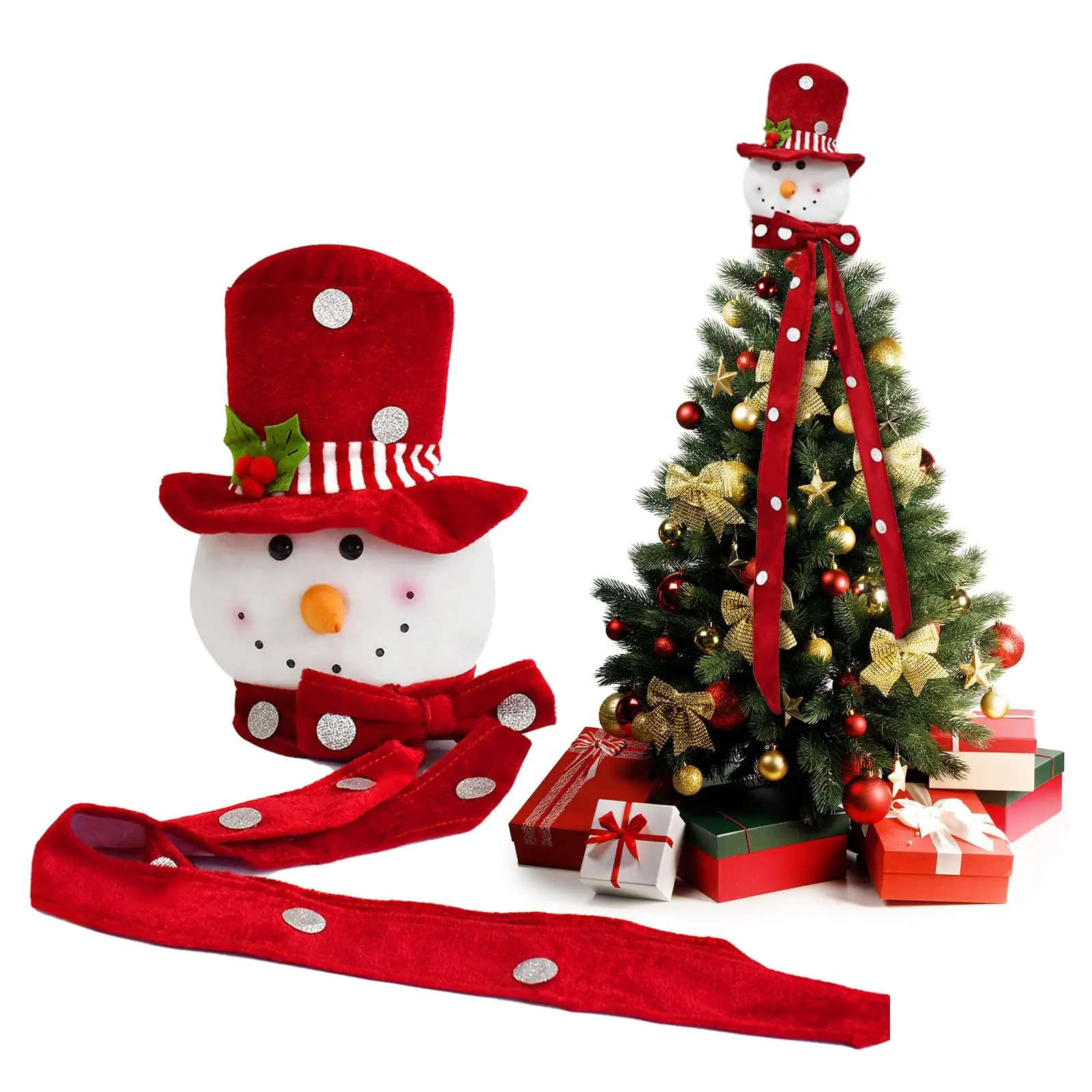 Snowman Christmas Tree Topper Large Plush Decorations Top Hat Snowman Head Ornament for Xmas Indoor Outdoor Home Holiday Party