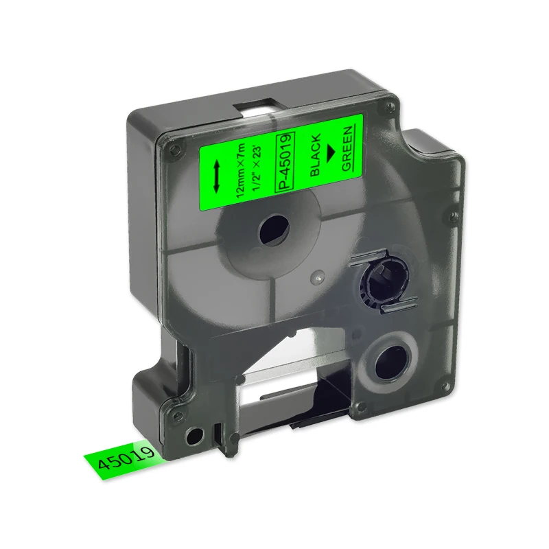 Kompatybilne etykiety Dymo D1 45019 czarne na zielonym 12mm do drukarki LM160 - Taśmy do drukarek Dymo, wstążki do drukarek