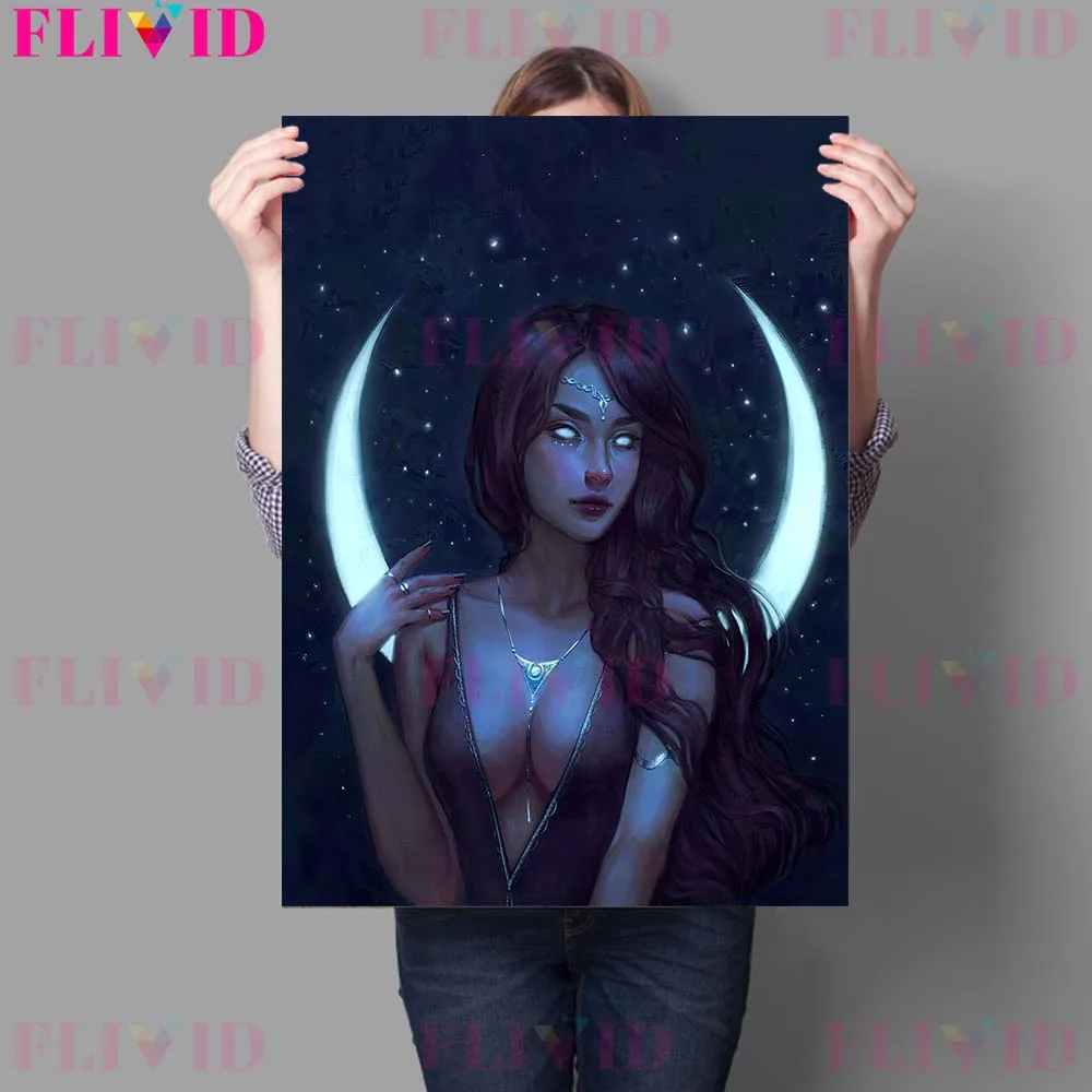 لجنة ساحرة القمر و لونا العثة الرسم على لوحات القماش الجدارية الكرتون القمر السحر فتاة المشارك و طباعة ديكور المنزل #6