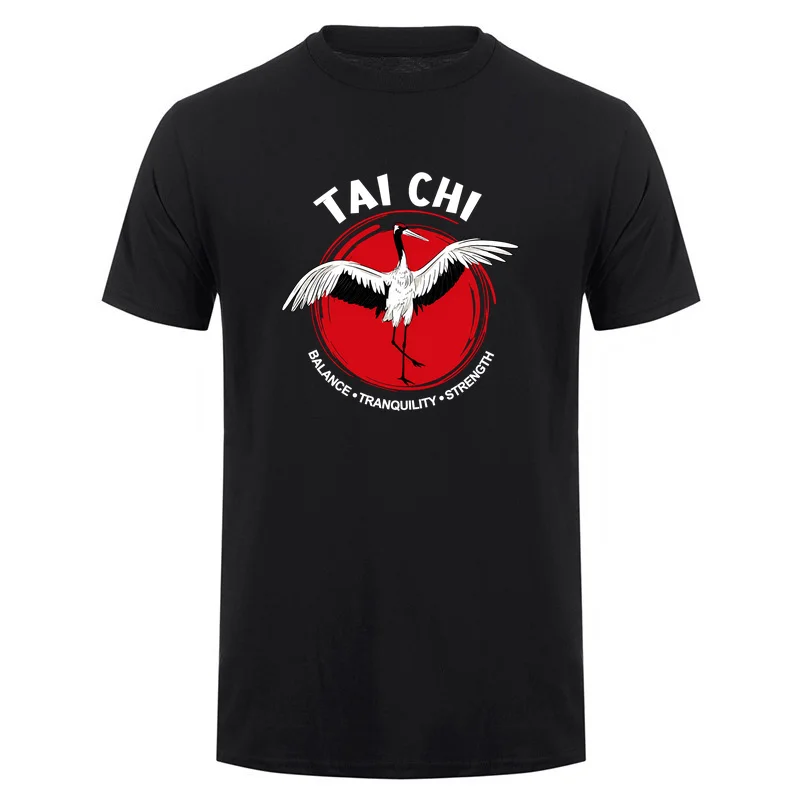 Tai Chi Crane Balance Tranquility Strength T-shirt Qigong Martial Arts Graphic T Shirts Zen Meditation Style DA-1115