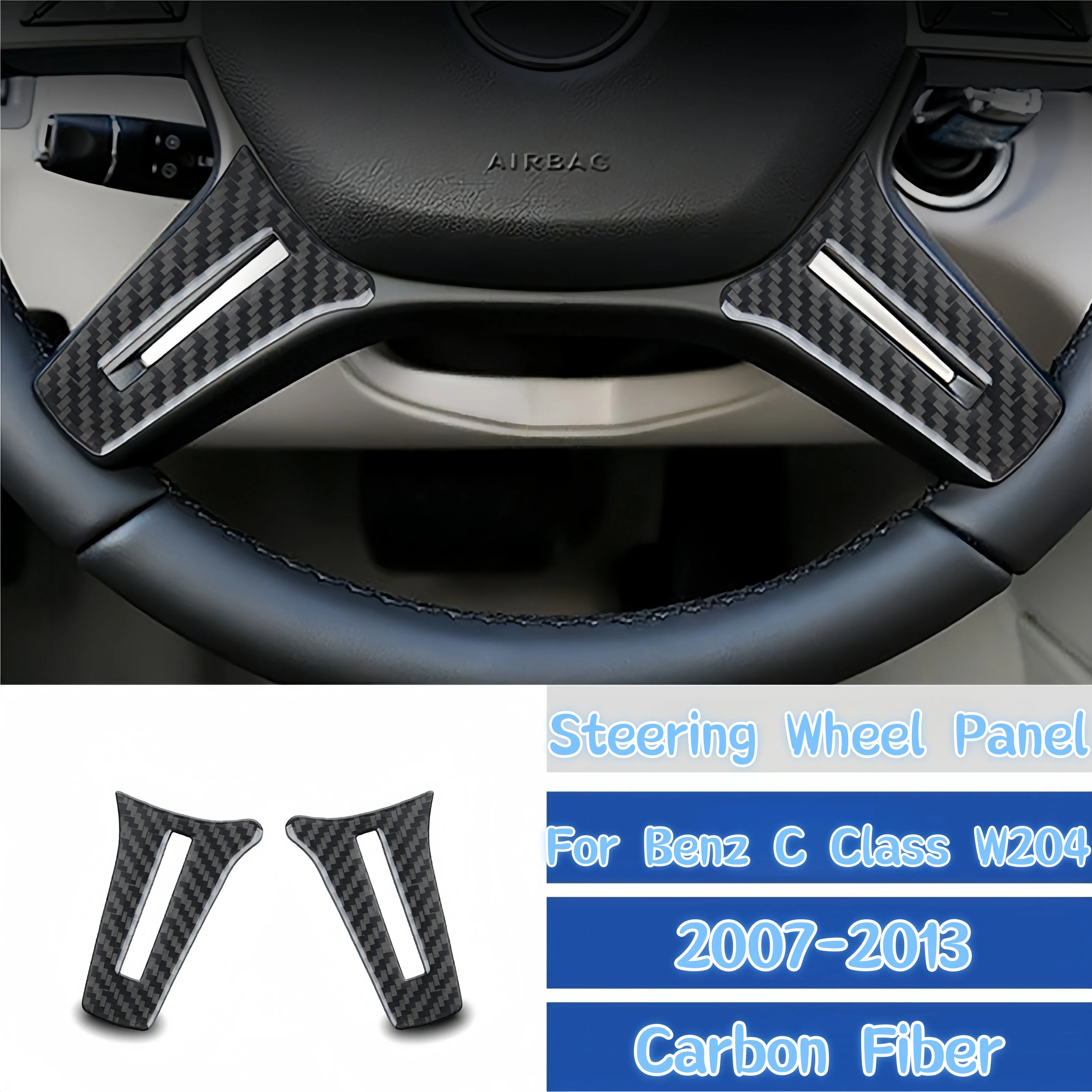 

For Mercedes Benz C Class W204 2007-2013 Car Accessories Carbon Fiber Auto Steering Wheel Panel Chin Decor Cover Trim Sticker